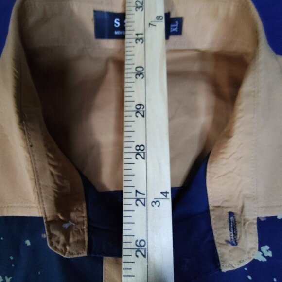 SSLR Men's Collection Size XL Blue Brown Button Up Collar Short Sleeve Shirt - Picture 4 of 6